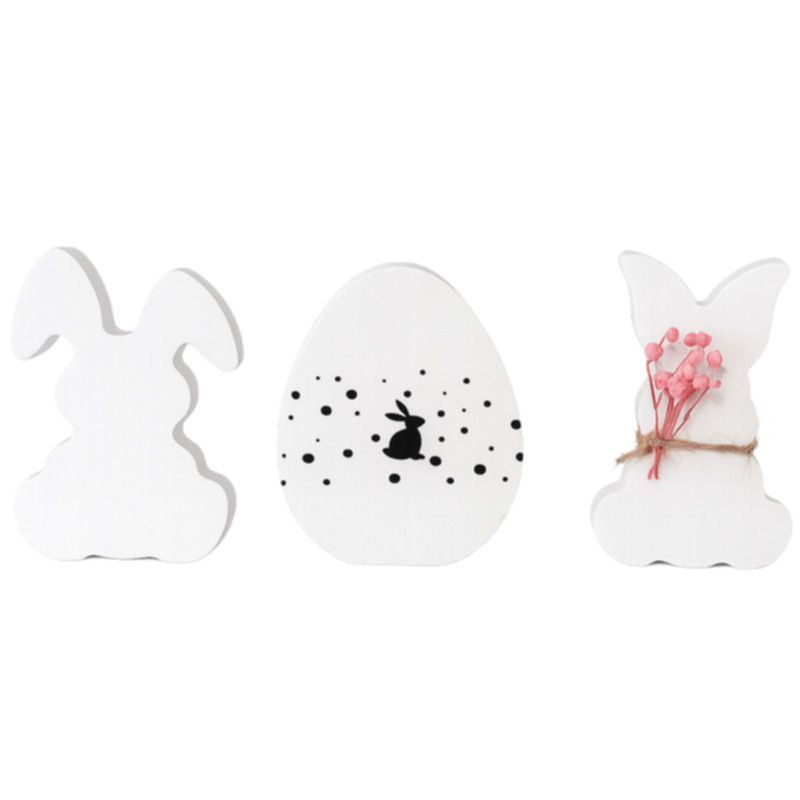 Frohe Ostern Deko Set 3-teilig aus Gips mit Trockenblumen